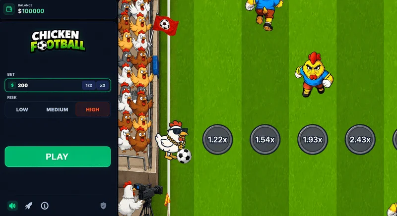Chicken Football - game screen with the football pitch