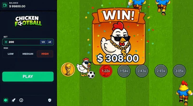 Chicken Football - win on a rising multiplier